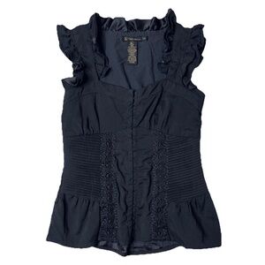 Grass Collections Blouse Women Small Black Ruffle Corset Coquette Romantic Top